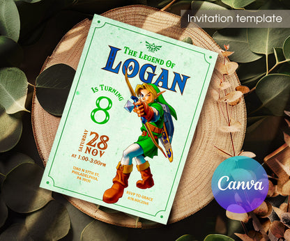 Legend of Zelda Gamer customizable invitation template | Share or Print | PW537