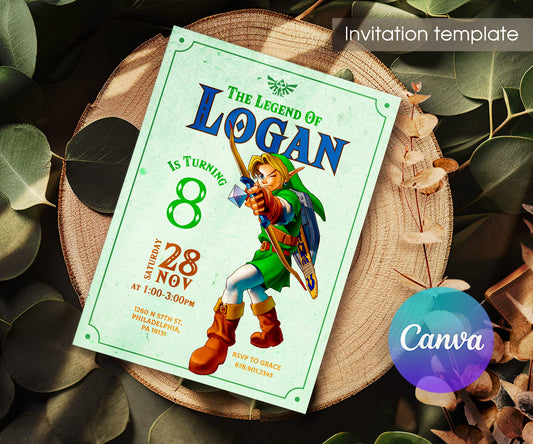 Legend of Zelda Gamer customizable invitation template | Share or Print | PW537