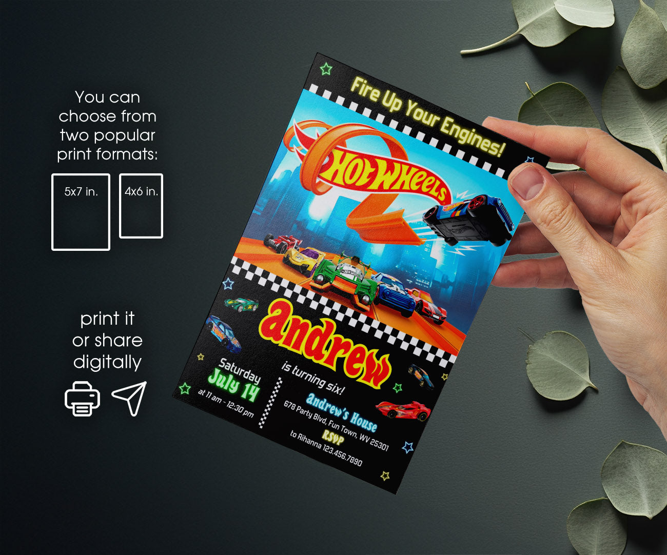 Hot Wheels Racing customizable invitation template | Share or Print | boy | IQ850