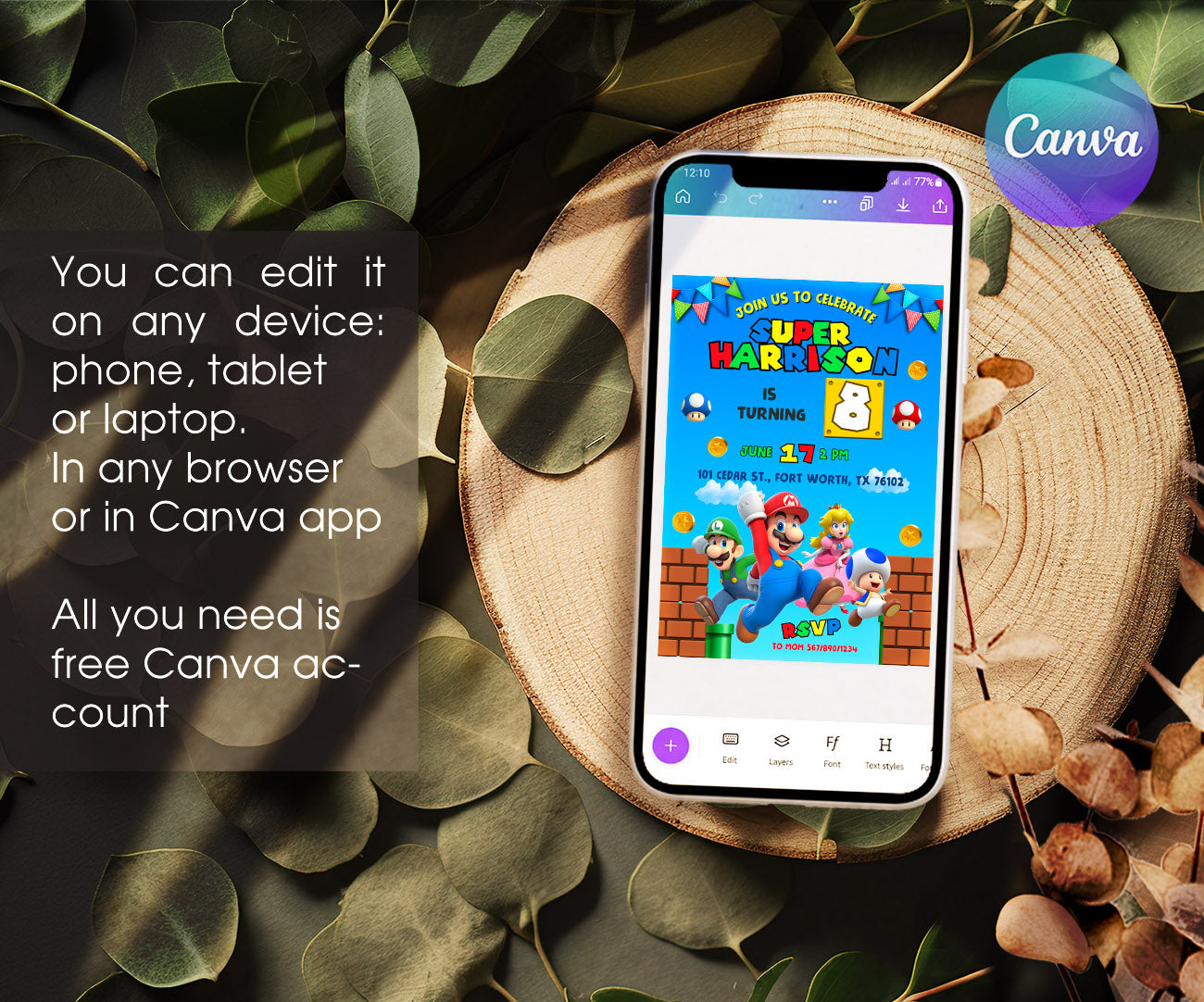 Super Mario Bros customizable invitation template | Share or Print | ZJ638