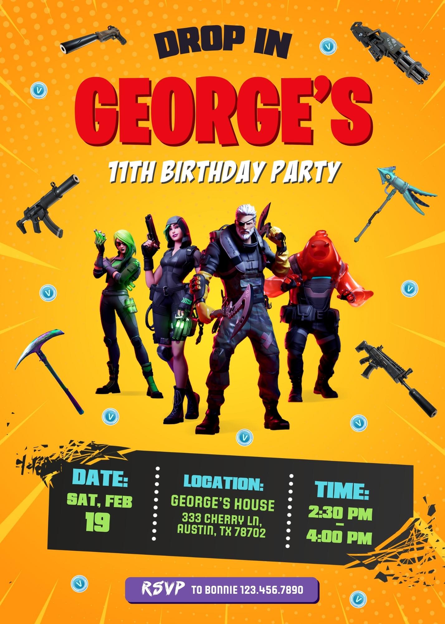 Fortnite Gamer customizable invitation template | Share or Print | boy | UK433