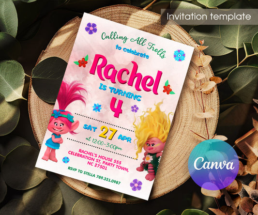 Trolls Poppy customizable invitation template | Share or Print | RD089