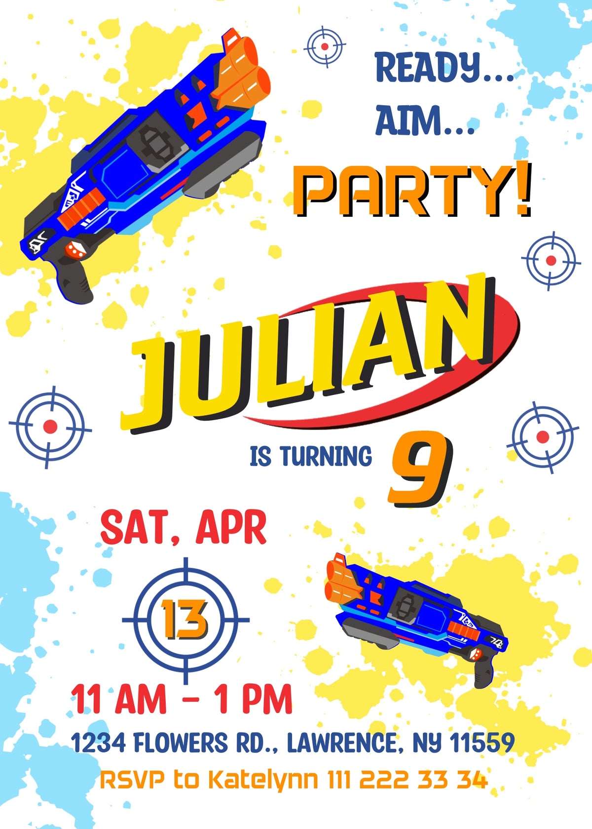 NERF Dart Wars customizable invitation template | Share or Print | boy | VB396