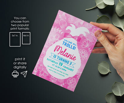 Trolls Poppy customizable invitation template | Share or Print | GN635