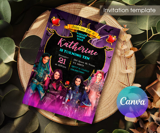 Descendants Disney customizable invitation template | Share or Print | JT909