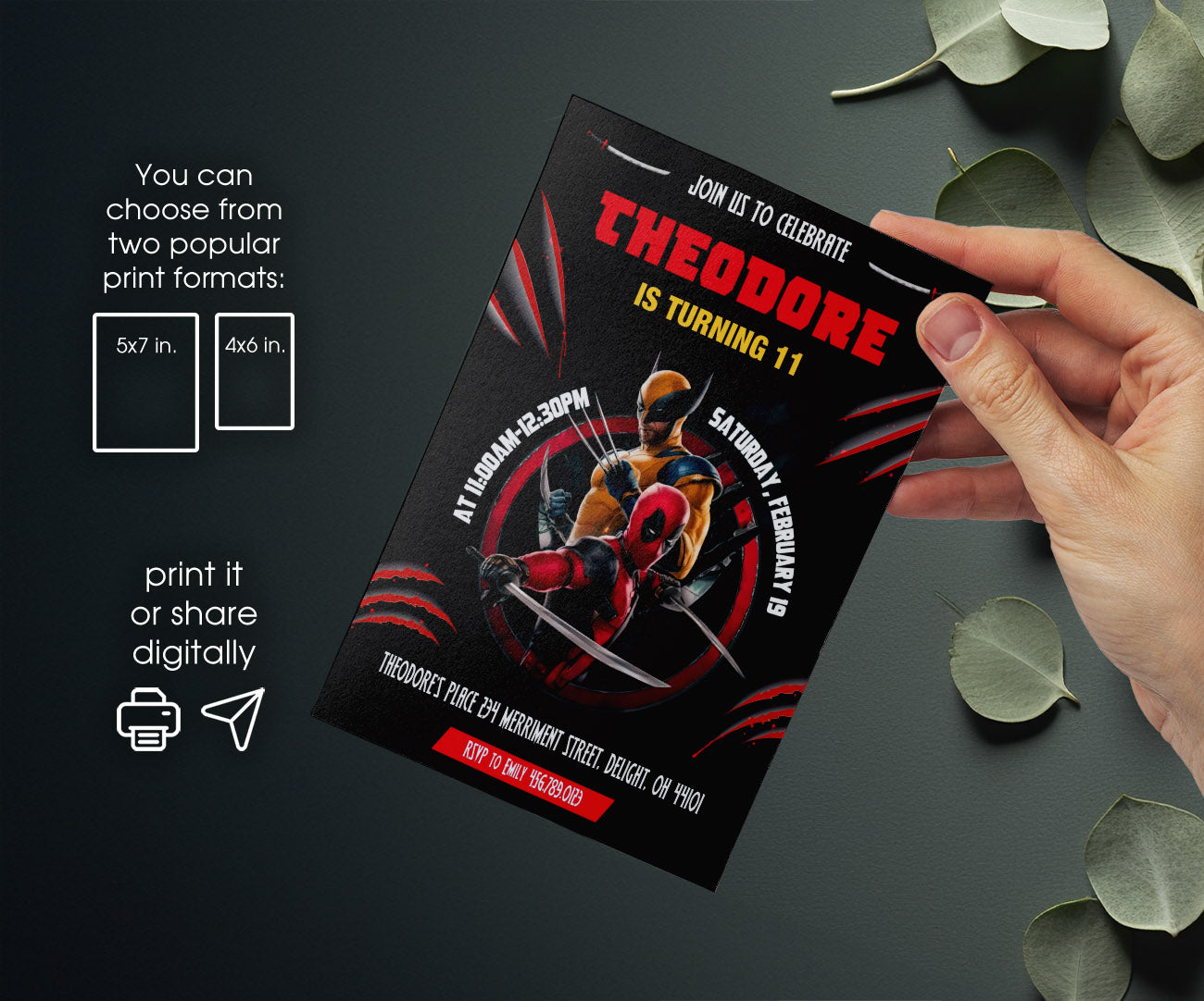 Deadpool Wolverine Marvel customizable invitation template | Share or Print | boy | VV412