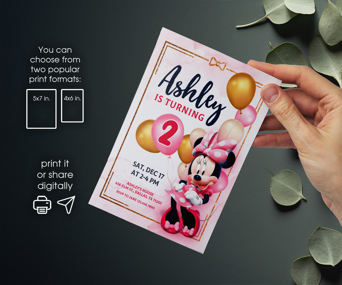 Minnie Mouse Disney Mickey customizable invitation template | Share or Print | girl | RC095