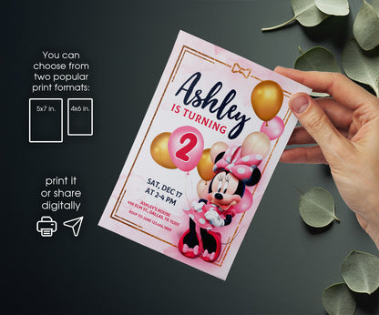 Minnie Mouse Disney Mickey customizable invitation template | Share or Print | girl | RC095