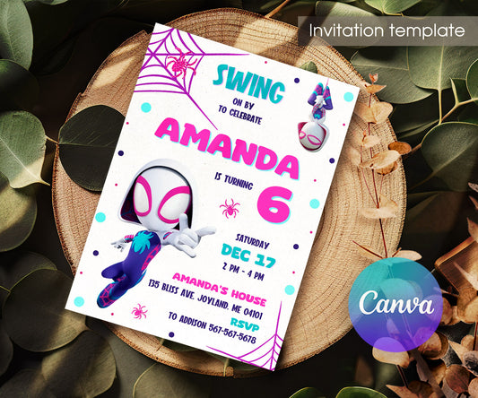 Spider Gwen Ghost Spidey customizable invitation template | Share or Print | girl | DL952