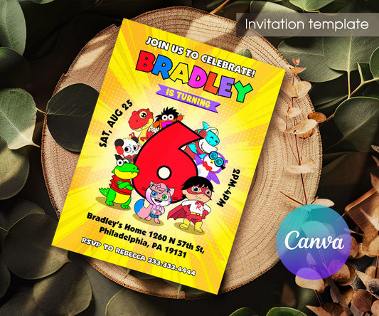 Ryan's World customizable invitation template | Share or Print | LM101