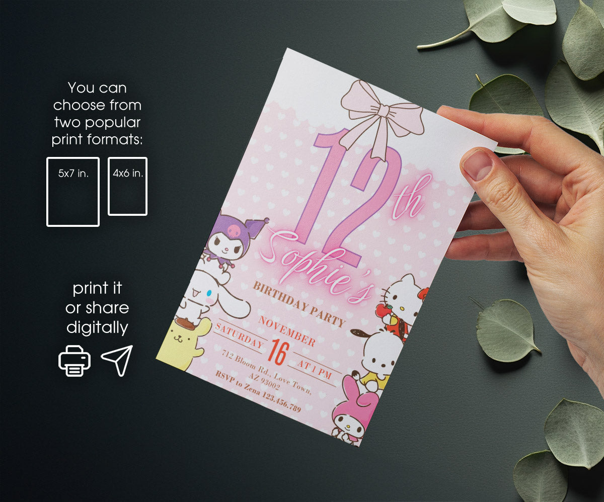 My Melody Hello Kitty Sanrio customizable invitation template | Share or Print | girl | CT529