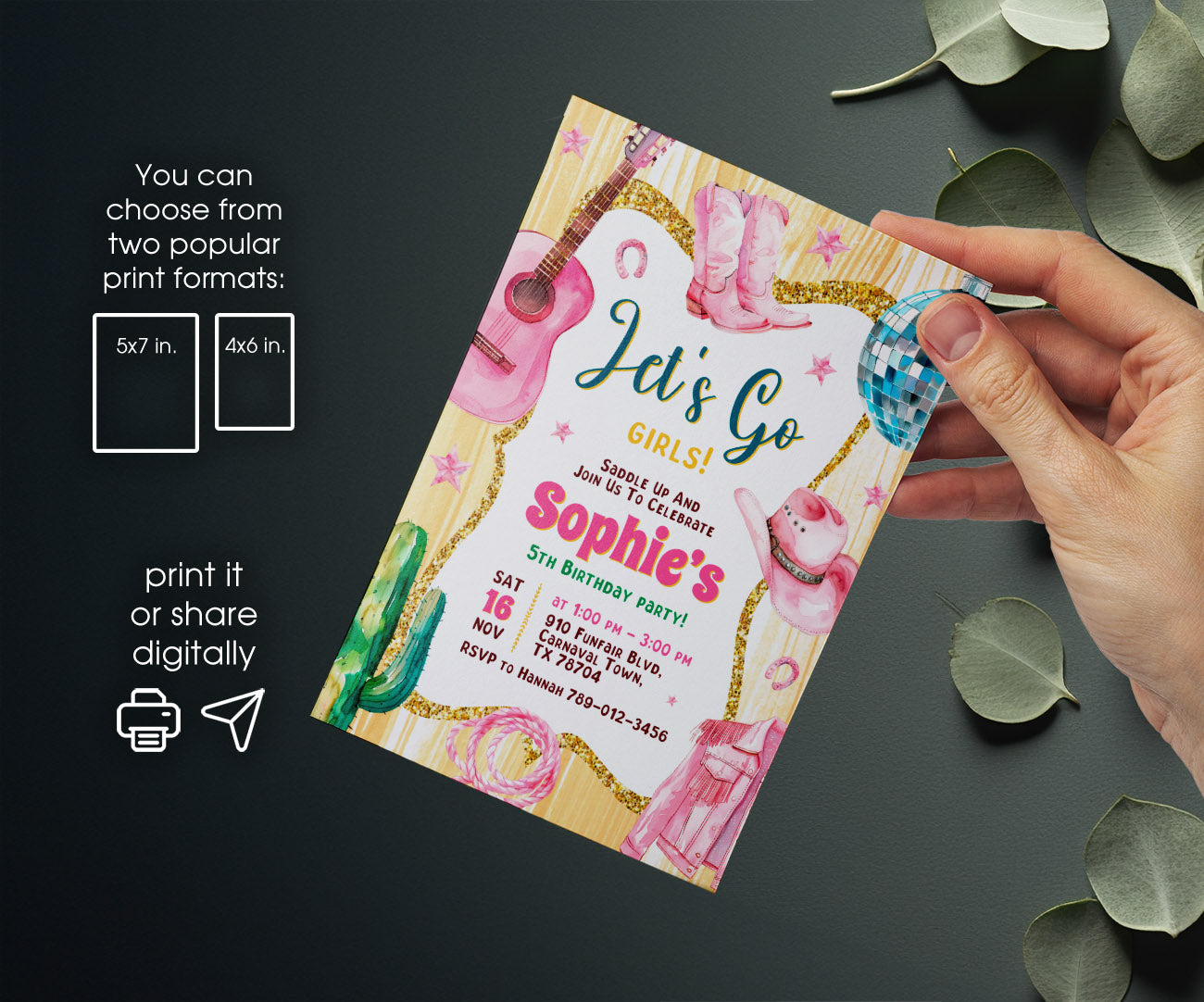 Cowgirl Pink Rodeo customizable invitation template | Share or Print | girl | FE235