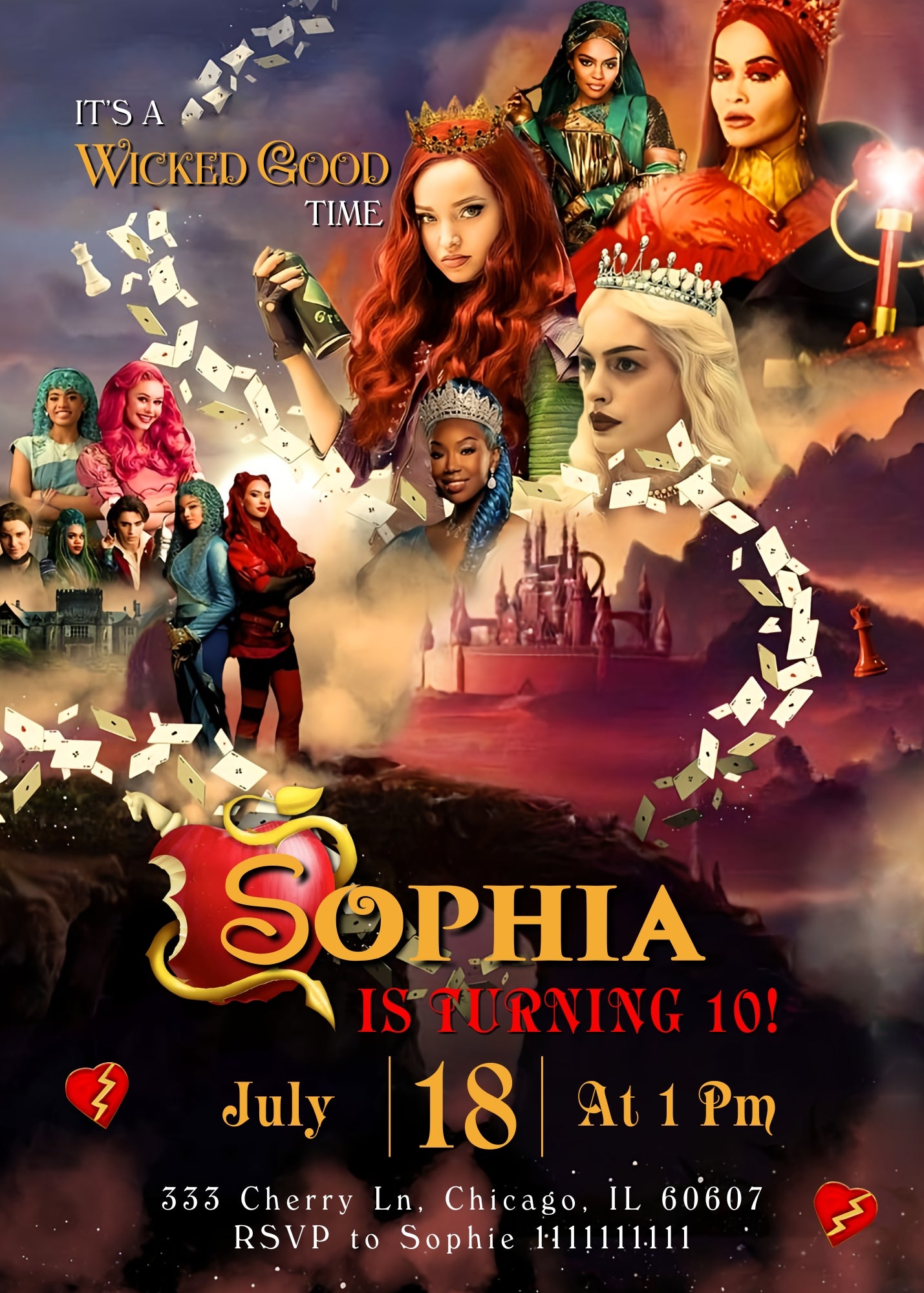 Descendants The Rise of Red Disney customizable invitation template | Share or Print | ET053