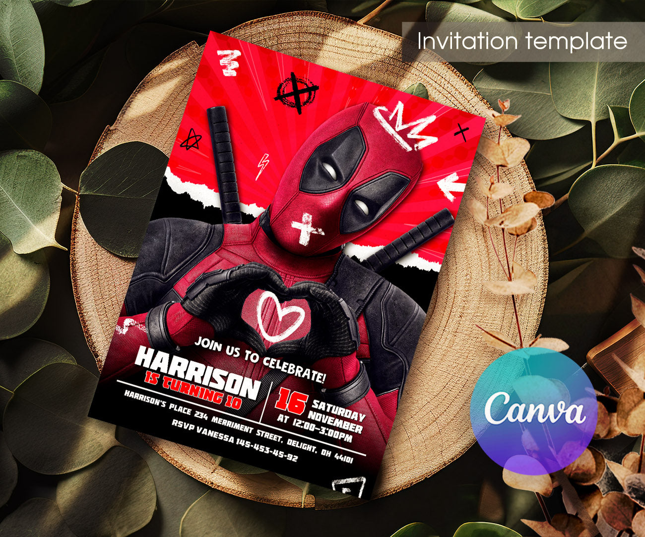 Deadpool Marvel customizable invitation template | Share or Print | boy | BM687