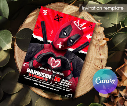 Deadpool Marvel customizable invitation template | Share or Print | boy | BM687