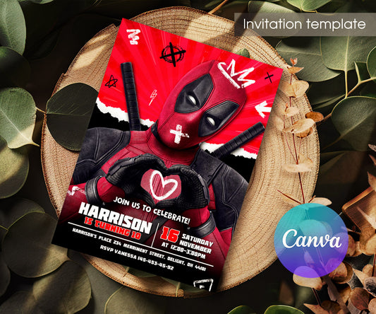 Deadpool Marvel customizable invitation template | Share or Print | boy | BM687