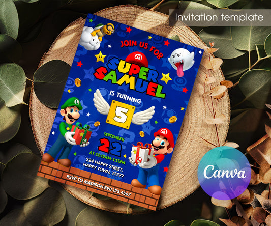 Super Mario Bros customizable invitation template | Share or Print | KA472
