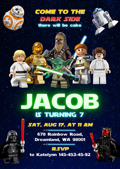 Star Wars Darth Vader Lego Minifigures customizable invitation template | Share or Print | BW162