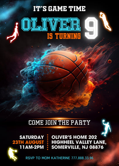 Basketball NBA Slam Dunk customizable invitation template | Share or Print | boy | IY326