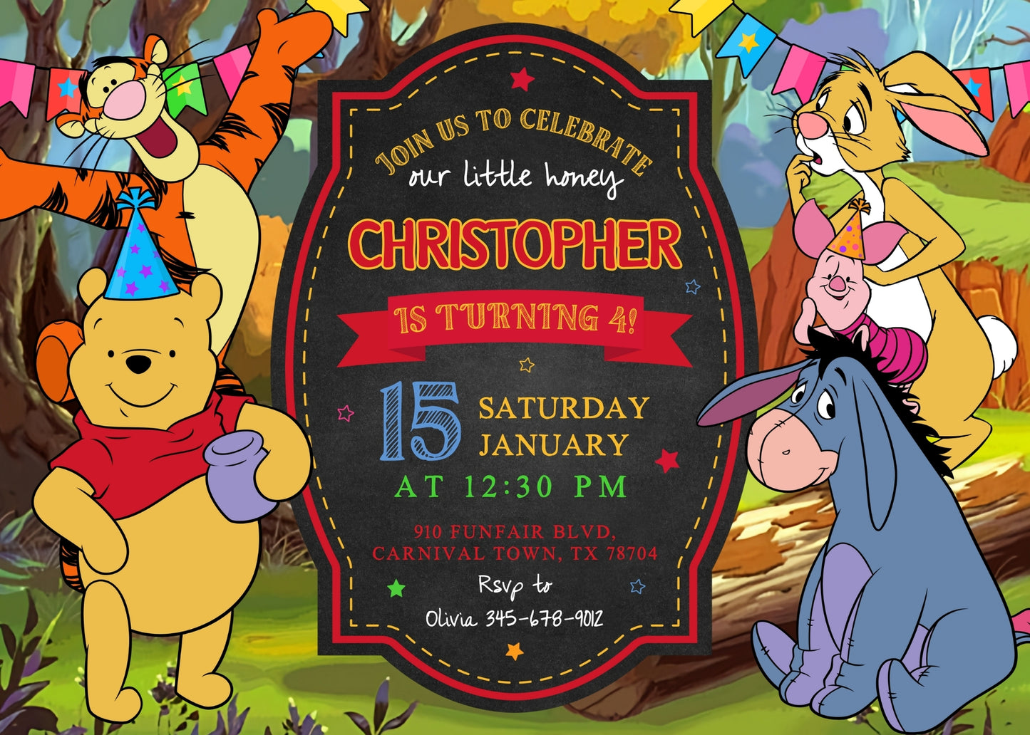 Winnie the Pooh customizable invitation template | Share or Print | WD211