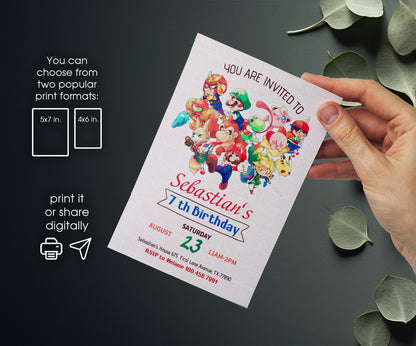 Super Smash Mario Bros customizable invitation template | Share or Print | HU645