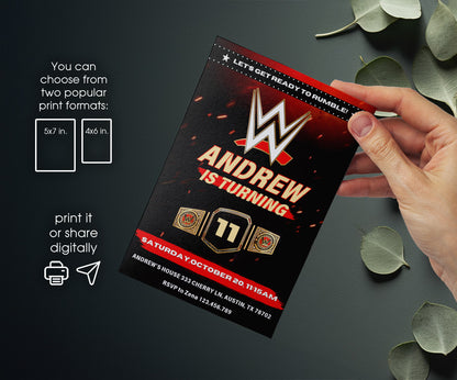 Wrestling WWE WrestleMania customizable invitation template | Share or Print | boy | PD796