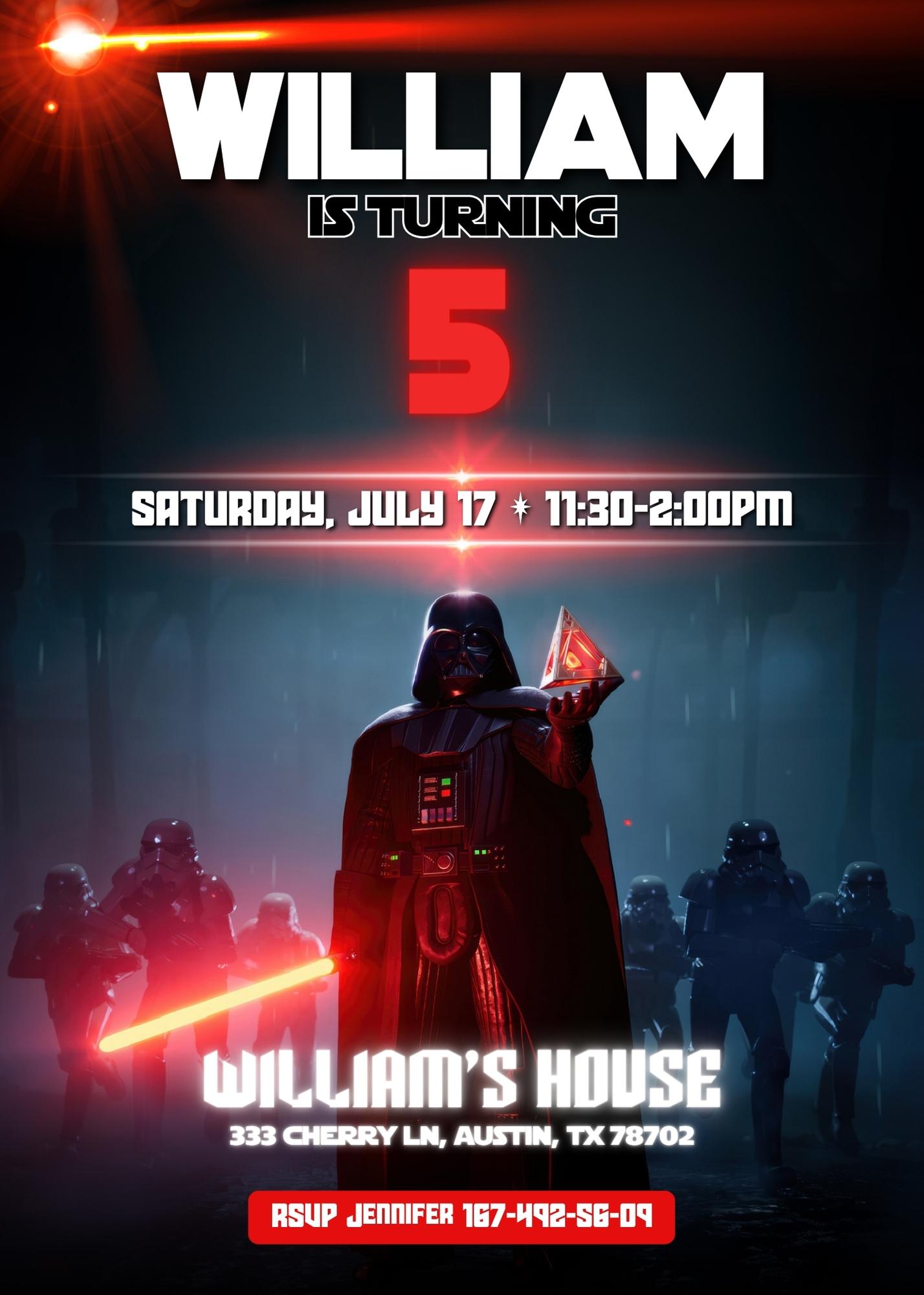 Star Wars Darth Vader customizable invitation template | Share or Print | boy | OR120