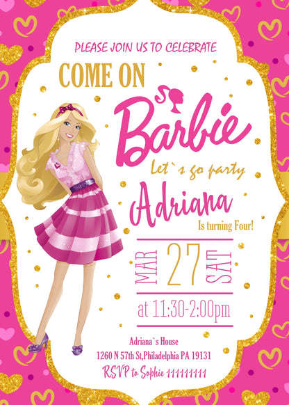 Barbie Pink customizable invitation template | Share or Print | girl | KM796