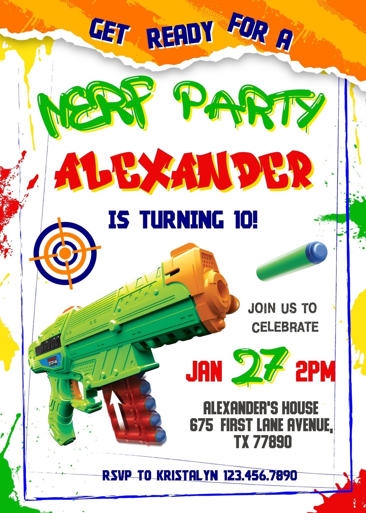 NERF Dart Wars customizable invitation template | Share or Print | boy | DJ304