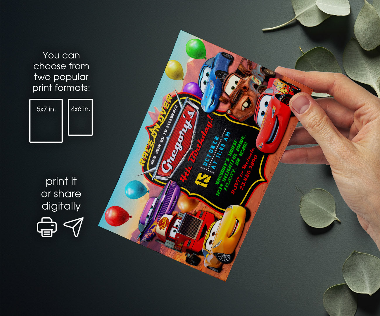 Cars Lightning McQueen customizable invitation template | Share or Print | boy | XU469