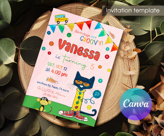 Pete the Cat customizable invitation template | Share or Print | FQ062
