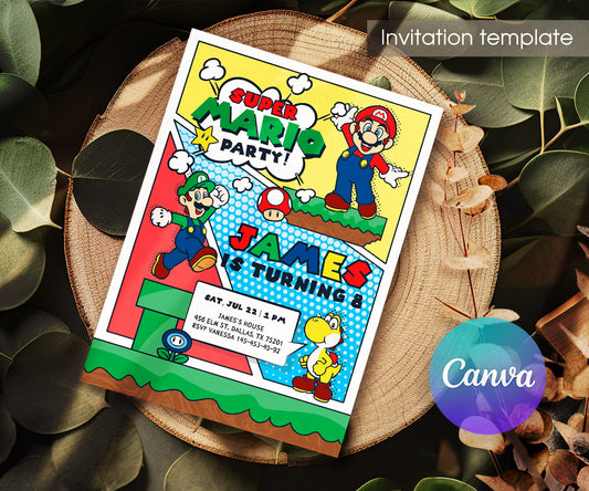 Super Mario Bros customizable invitation template | Share or Print | LR367