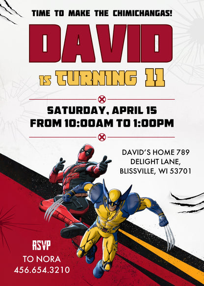 Deadpool Wolverine Marvel customizable invitation template | Share or Print | boy | DY160