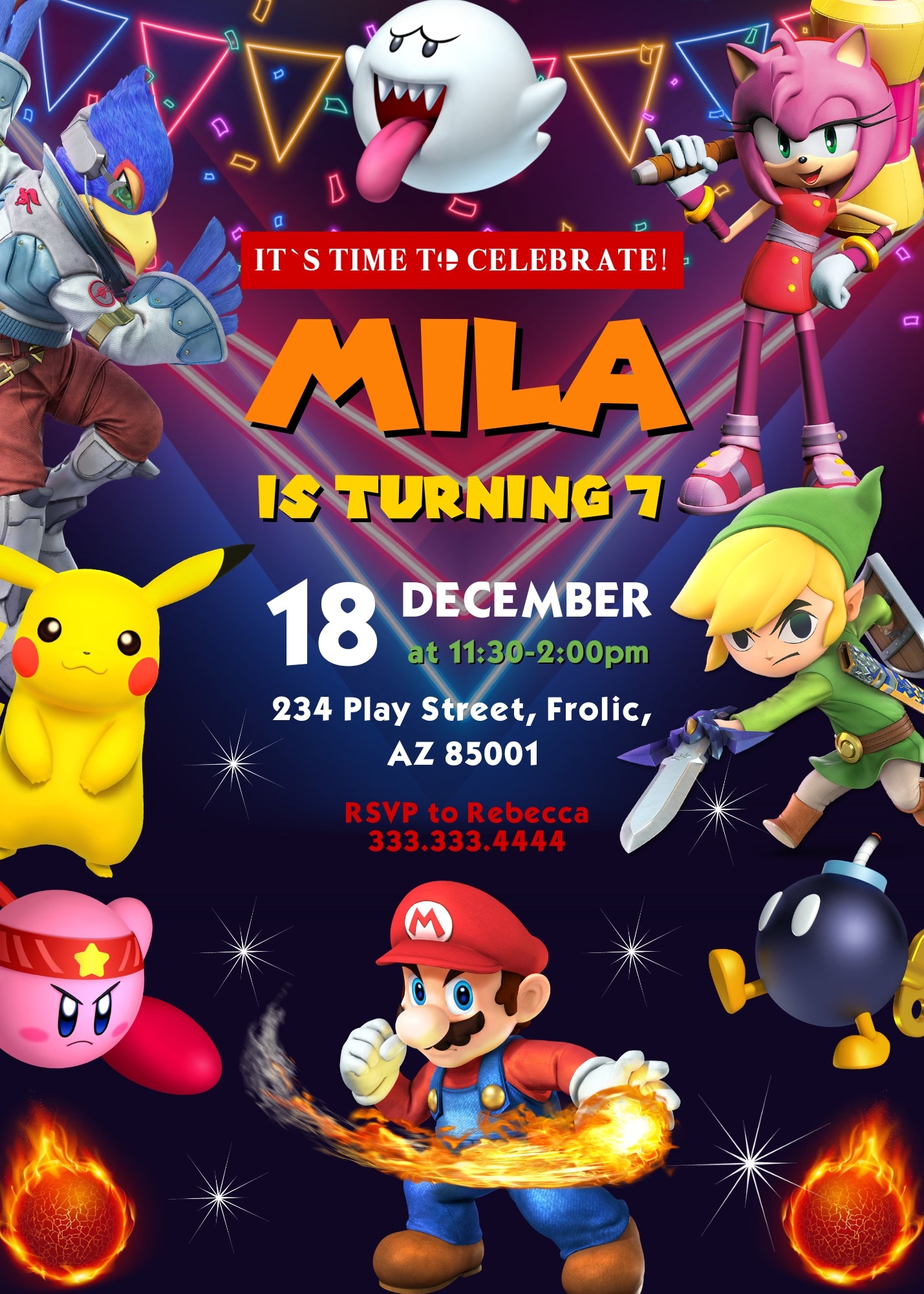 Super Smash Mario Bros customizable invitation template | Share or Print | IG045