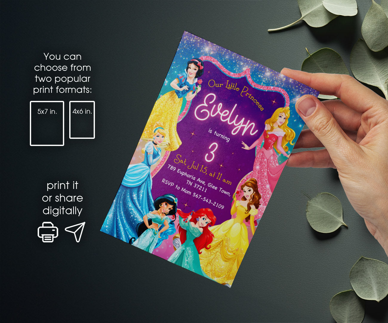 Disney Princess customizable invitation template | Share or Print | girl | LD913