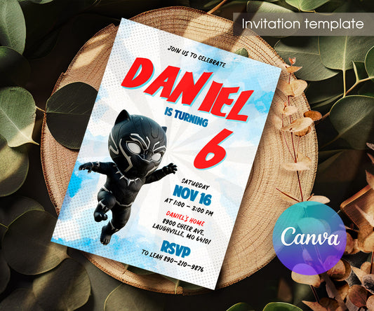 Black Panther Superhero Marvel customizable invitation template | Share or Print | boy | QO473
