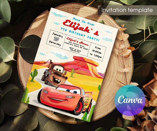 Cars Lightning McQueen customizable invitation template | Share or Print | boy | TN867