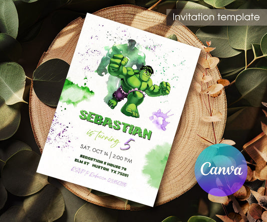 Hulk The Avengers Marvel Superhero customizable invitation template | Share or Print | boy | UW088
