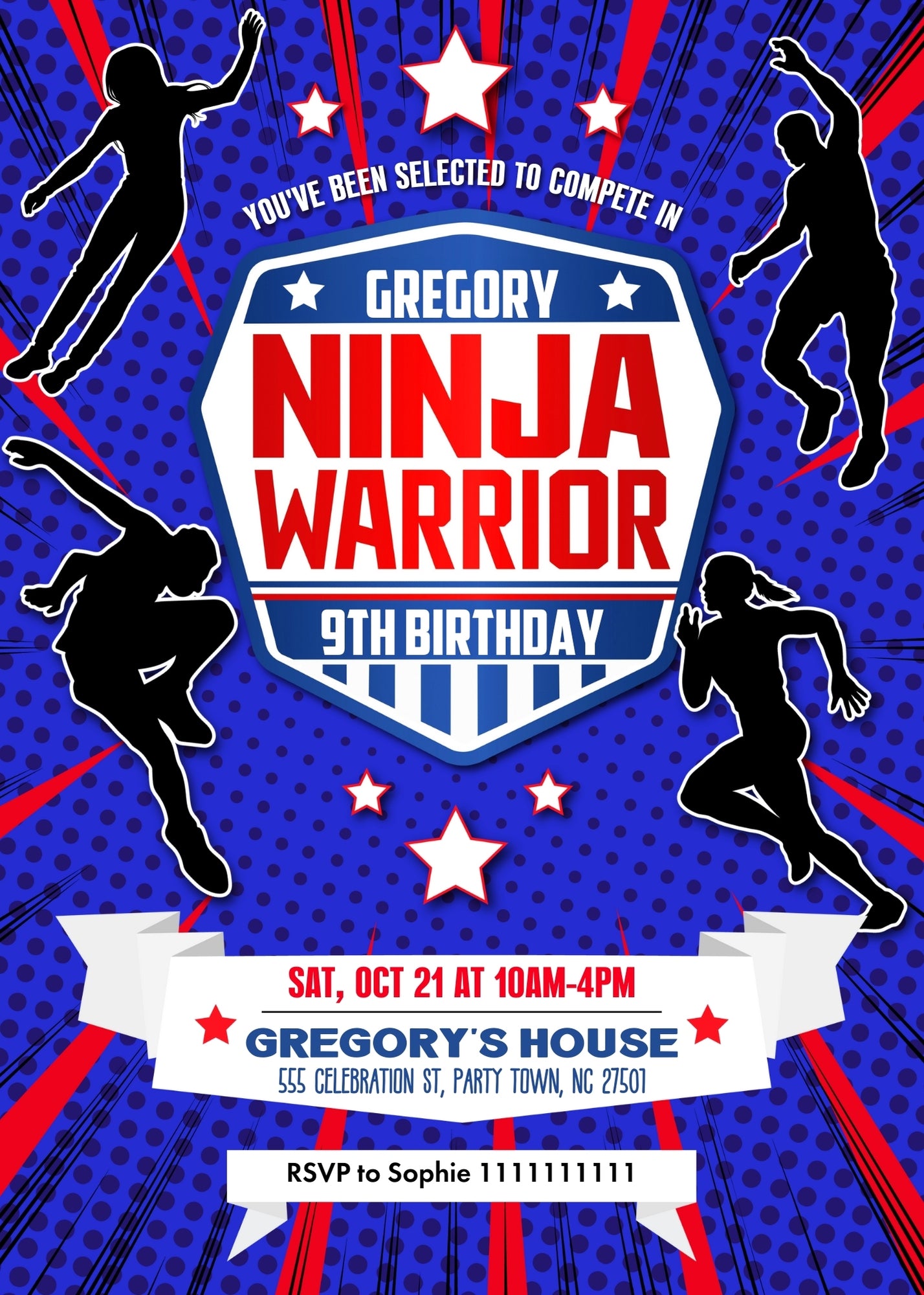 American Ninja Warrior customizable invitation template | Share or Print | PE660