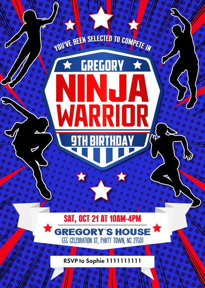 American Ninja Warrior customizable invitation template | Share or Print | PE660