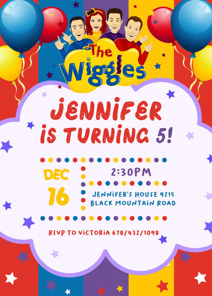 Wiggles One Finger One Thumb customizable invitation template | Share or Print | FA044