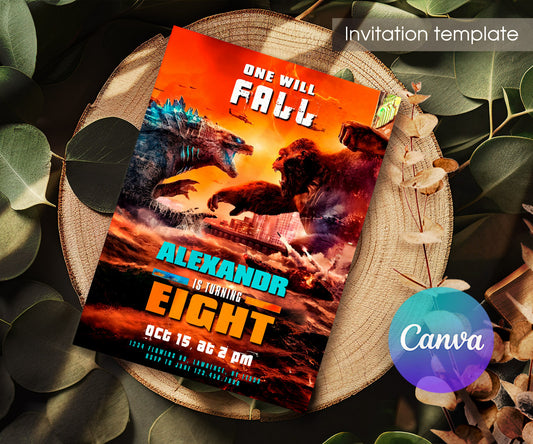 Godzilla X King Kong customizable invitation template | Share or Print | SW675