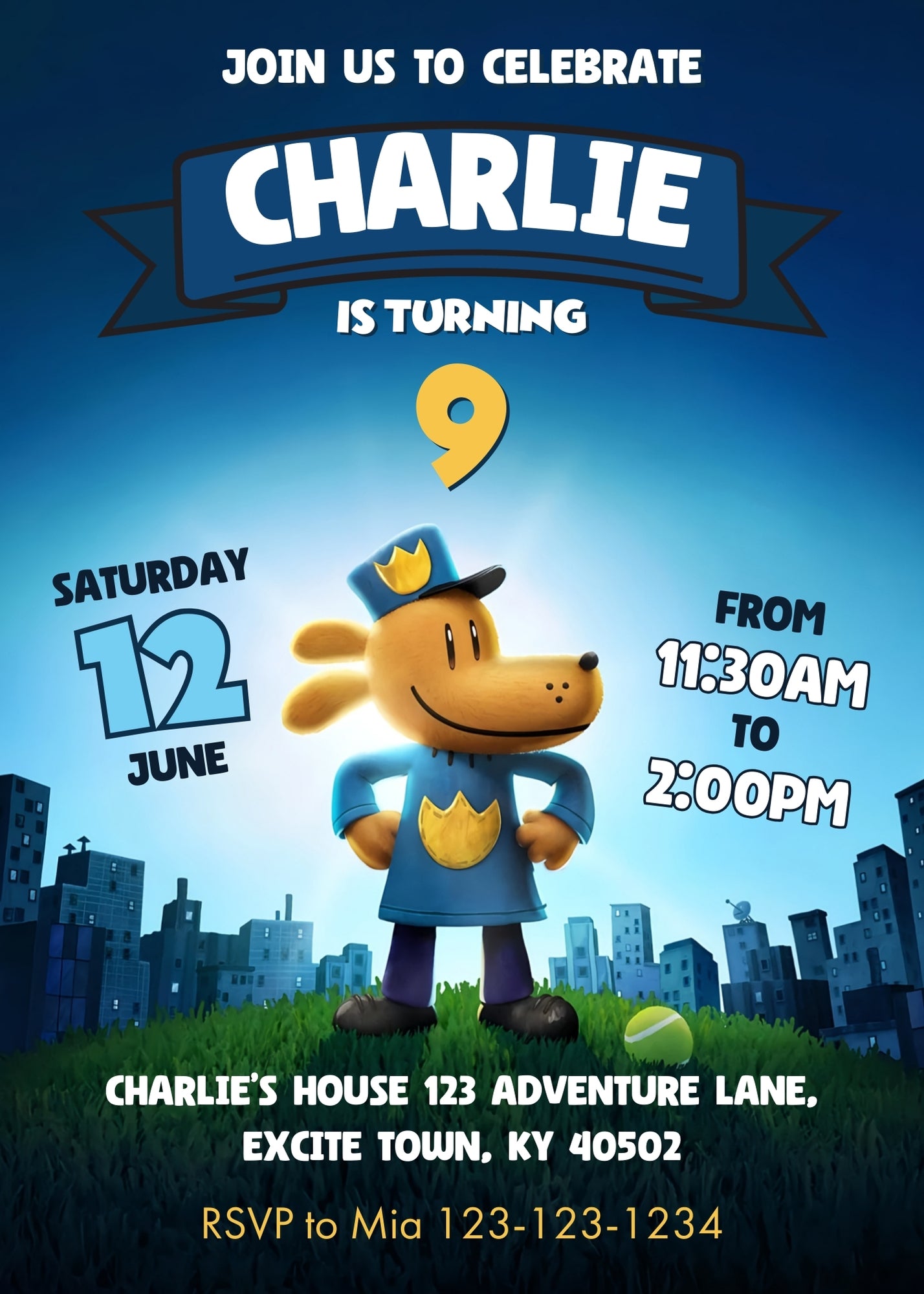 Dog Man Movie customizable invitation template | Share or Print | VS440