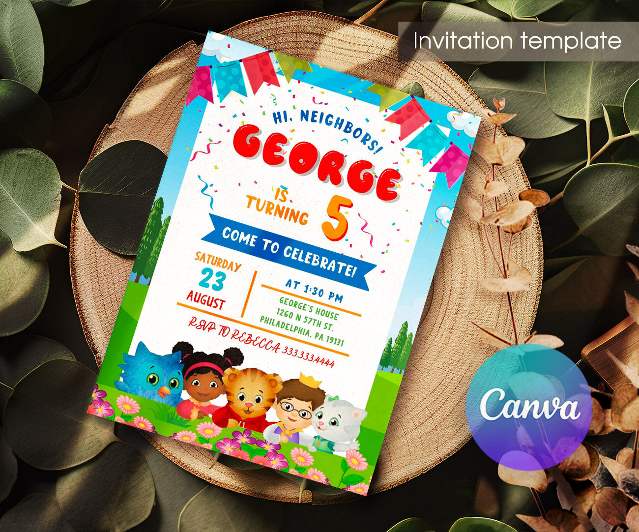 Daniel Tiger's Neighborhood customizable invitation template | Share or Print | MS853