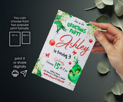 The Grinch  Merry Grinchmas customizable invitation template | Share or Print | JJ073