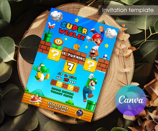 Super Mario Bros customizable invitation template | Share or Print | FE283