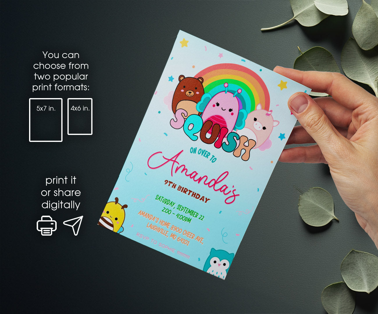Squishmallows customizable invitation template | Share or Print | GF055