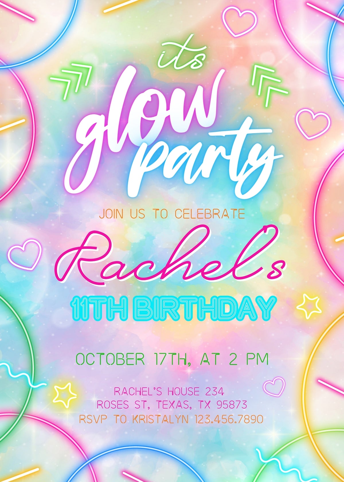 Lets Glow Crazy customizable invitation template | Share or Print | UN015