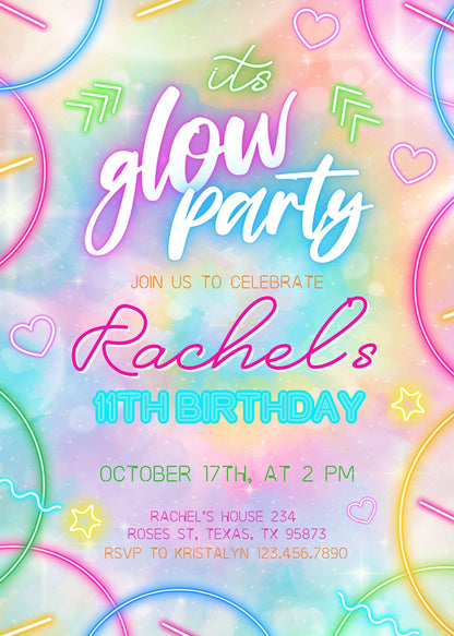Lets Glow Crazy customizable invitation template | Share or Print | UN015