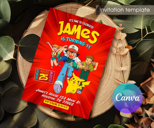 Pokemon Pikachu customizable invitation template | Share or Print | HH155